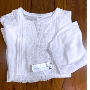 Rebecca Malone Plus Size White Embroidered Lace Blouse Button Down Top